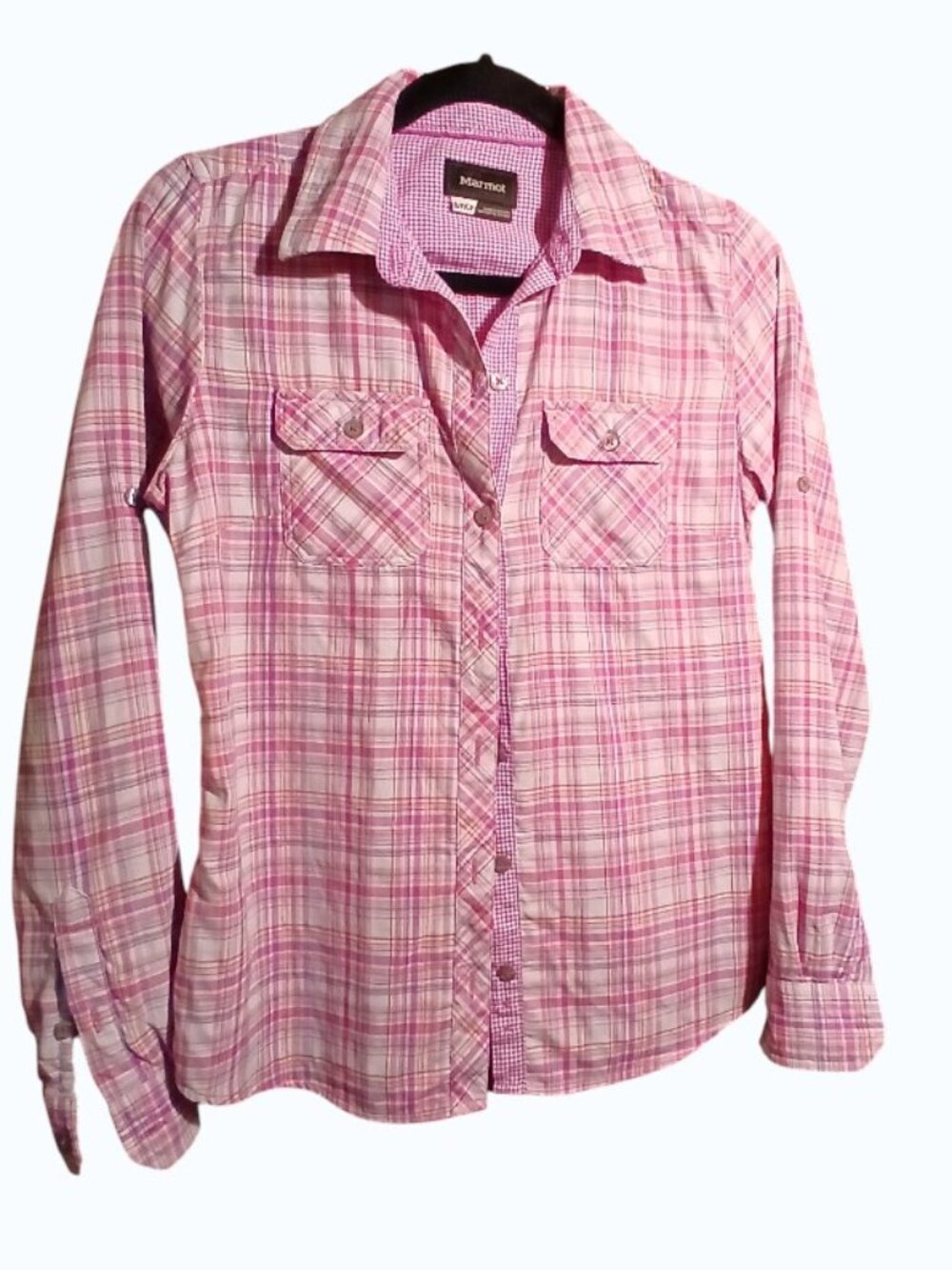 MARMOT Pink Plaid Button Hiking Shirt - EUC